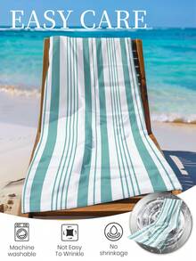 1 pieza Toalla de playa estampada con patrón de rayas verdes y blancas, toalla de baño, toalla de playa de estilo de moda, toalla de baño súper absorbente para baño, natación, fitness, yoga