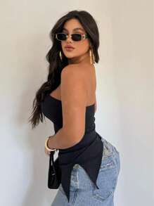 ASYMMETRICAL FEMININE DRESS IN RIBBONA - WITH PADS - SIDE SLIT Simple Casual Backless Asymmetrical Split Evening