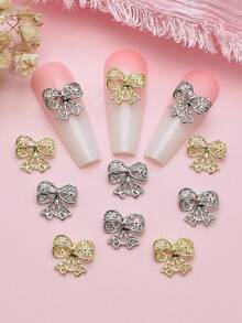 10件装合金蝴蝶结美甲装饰立体镂空金属丝带美甲法式美甲配件 - 彩色 - 查看 1