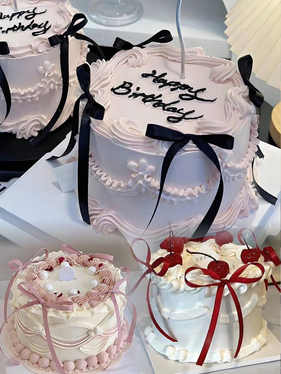 5/10/20 件红色/黑色/粉色丝带蝴蝶结蛋糕装饰、情人节蛋糕装饰、甜点蝴蝶结装饰、丝带蛋糕装饰用品、周年纪念蛋糕装饰，适用于婚礼、派对、情人节、周年纪念、生日蛋糕 - 彩色 - 查看 1