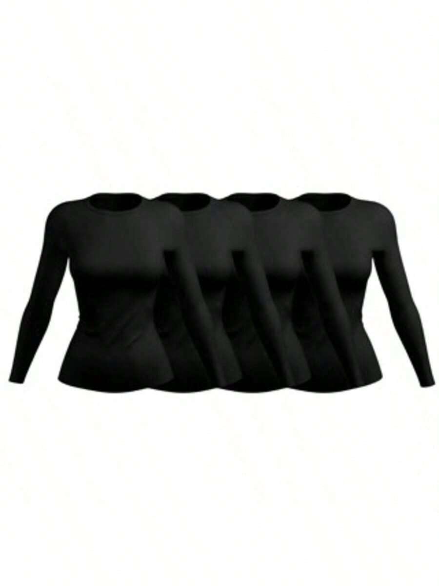 KIT 4 Women's Second Skin Shirt UV+50 Sun Protection Long Thermal T-Shirt Winter And Summer Fashion GJR Modas - 黑色 - 查看 1
