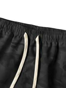 [Spring & Summer] Men's Casual Cargo 3/4 Pants, Summer Drawstring Waist Big Pocket Letter Patch Sporty Pants - Black and White - View 4