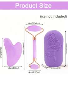 Set de 3 rodillos de hielo faciales - Juego de rodillos faciales de hielo, herramientas de masaje facial, rodillo facial de silicona con hielo, rodillo de hielo, cuarzo rosa con rodillo masajeador y tabla Gua Sha, para aliviar la hinchazón facial y ocular, masajeador facial que contornea y mejora el cuidado de la piel y el brillo, para ojos, cuello y rostro, molde de rodillo facial de hielo - Herramientas para el cuidado de la piel. Productos para masaje con hielo de verano, suministros de oficina, suministros escolares, artículos esenciales de viaje.