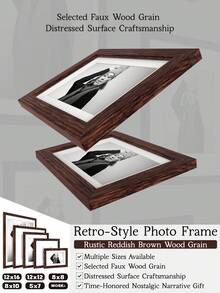 1个5x7/8x10/8x8/12x12/12x16英寸复古风格相框，采用质朴的红棕色木纹，可作墙面装饰，充满怀旧气息，配有衬垫，做旧表面工艺，材质独特，可作拼贴画廊相框，是承载经典怀旧故事的理想礼物。