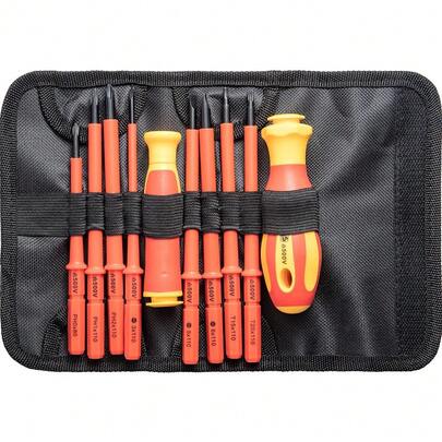 Insulated Screwdriver Set, 10 Pieces, Magnetic Tips, Ergonomic Rubber Handle With Storage Case