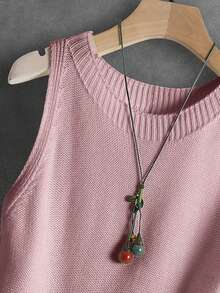 女士针织背心，休闲法式复古文艺风纯色吊带衫，百搭日常叠穿单品，短款无袖针织上衣，春季及四季皆宜的粉色夏季款 - 粉色 - 查看 4