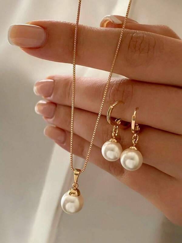 Conjunto de joyería de traje de perlas de 3 piezas, adecuado para el uso diario de las mujeres, nuevo y elegante conjunto de aretes, collar y joyería, ideal para uso diario, fiestas, Día de la Madre y San Valentín