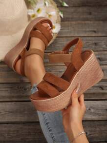 2025 Spring/Summer New Women Platform Wedge Sandals, Waterproof Woven Design High Heel Beach/Holiday Dress Sandal Slippers