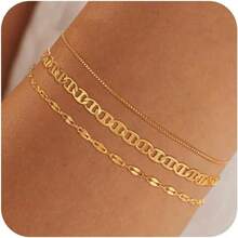 MBW Gold Bracelets Women, Dainty 14K Gold Plated Bracelet Stack Beaded Chain Bracelet Set Thin Small Cute Paperclip Bracelets Fashion Waterproof Jewelry Gold Accessories Women - Style7 - 查看 1