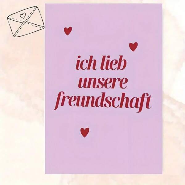 "Humorous German Friendship Card - Ideal Gift For Friends, Partners, Or Spouses On Birthdays And Valentine's Day - Pink Design With Red Hearts."
