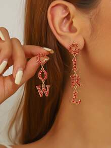 1 对西部牛仔女牛仔字母设计水晶镶嵌耳环，适合女性、日常和节日礼物 - 字母耳環 - 查看 5