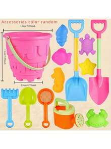 Children's Beach Toy Set, Sand Pit Toy, Equipped With Bucket, Shovel, Sand Rake, Sand Sieve Toy, Sand Castle Building Kit, Children's Outdoor Water And Sand Digging Toys - Blue/Green/Pink - Suitable For Boys And Girls, Children's Holiday Gifts, Birthday Gifts, Perfect Gifts For Children's Toys - Multicolor - View 4