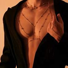 طقم قلادة متعددة الطبقات وسلسلة صدر وسلسلة خصر للرجال، سلسلة جسم من سبيكة مزينة بالراين للاستخدام اليومي والمناسبات