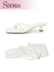 SDEMIN Summer New Arrival Women's Solid Color Slippers, Elegant Vacation Shoes, Casual Beach High Heels Sandals, Fashionable Slip-On Heels For Dress