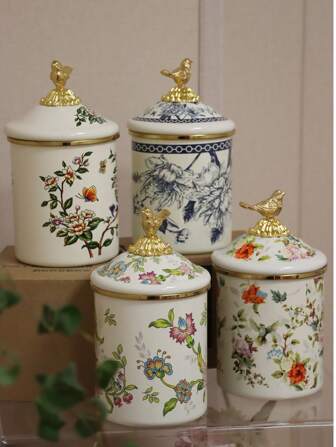 1 件豪华搪瓷储物罐，带逼真的鸟形手柄和盖子，茶/咖啡罐，陶瓷储物罐，多用途储物罐，适合户外野餐、旅行和节日庆祝，多功能奶油/糖罐，咖啡储物罐