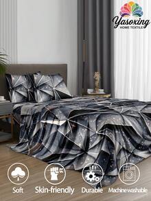 4 件套海军蓝大理石几何图案床单套件，易于护理超细纤维柔软床上用品套装，花卉床笠套件（1 件床单+1 件床笠+2 个枕套），床笠套件，特大号双人床，全尺寸床单，深口袋，最大 11.8 英寸枕套，柔软透气防皱，更适合睡眠，豪华酒店风格，送给妈妈爸爸朋友的礼物，宿舍床上用品，返校床上用品 - 彩色 - 查看 2