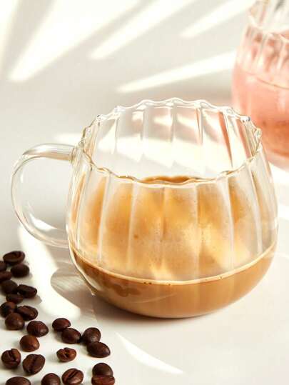 1 copo criativo de vidro borossilicato com alça para suco ou café, formato de abóbora com listras verticais, xícara de café da manhã