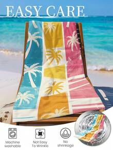 1条印花沙滩巾，彩色椰树图案泳衣浴巾，时尚沙滩巾，超强吸水浴巾，适用于浴室、游泳、健身、瑜伽 - 彩色 - 查看 10