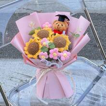 1pc Handmade Sunflower & Teddy Bear Bouquet - Great For Celebrations, Home Decor, Birthday & Graduation Gifts, Graduation Party Decoration