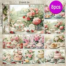 8 Stücke ästhetisches Scrapbooking-Papier A5 Muster, einseitig bedruckt Scrapbooking Decoupage Papierblock für DIY Basteln, Journaling, Sammelalbum Zubehör, Geschenkverpackung, Fotoalbum Deko Bastelpapier
