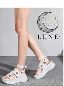 Women's Thick-Soled Open Toe White Sandals, Summer - White - View 1