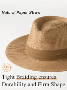 1pc Men's Ribbon Decoration Jazz Hat - Khaki + Brown Ribbon - View 7