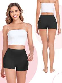 2 件女士纯色短裤，舒适贴身裤，防卷女士短裤，夏季弹力瑜伽短裤，运动服，无缝自行车短裤，休闲运动服，防刮骑行短裤，适合女士穿裙子，各种场合，使用率高 - 彩色 - 查看 5