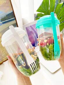 1 buc. cană pentru salată 1000 ml/33,8 oz cu capac și furculiță, cană shaker pentru salată, cană pentru salată de mic dejun, cană tip Mason cu capac și lingură, cană pentru iaurt, cană shaker din plastic pentru legume și fructe, cană shaker pentru masă de fitness cu salată - Multicolor - View 12