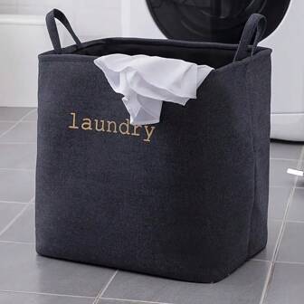 1pc Letter Print Laundry Basket With Handle, Foldable Storage Bin For Home Use, Large Size Quilt Organizer Box, Suitable For Clothes, Toys, Snacks, Blankets, Bathroom Bedroom Living Room Dormitory Household Organization And Storage Supplies, Laundry Baskets