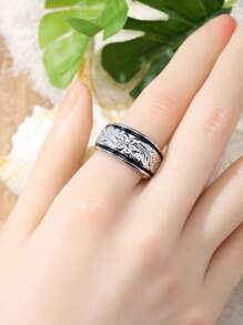 1pc Elegant Hawaii Style Bronze Material Oil-Dripping Silver Ring, 3D Lily Flower Vine Carving, Suitable For Women To Wear On Vacation