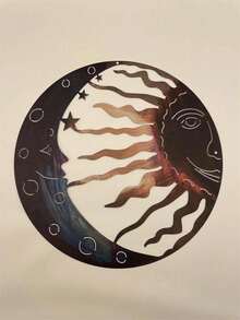 1 szt. Metalowa dekoracja ścienna - Słońce, księżyc i gwiazdy 3D niebiańska rzeźba twarzy, wisząca ozdoba do wewnątrz/na zewnątrz na werandę, trawnik, ogród, sztuka ścienna do ogrodu | Motyw niebiański | Trwała metalowa sztuka, dekoracja księżyca