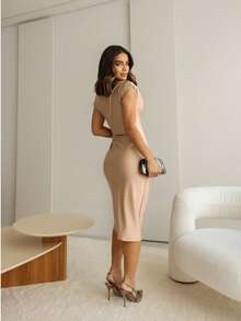 Lizandra Midi Trilobal Dress Casual Party Night Club Date - Krem - View 3
