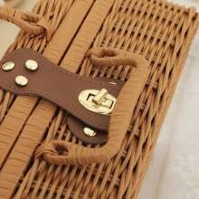 Rattan-Like Finish Box, Woven Basket, Retro Storage Box, Decorative Accessory, Hand-Held Suitcase, Gift Box