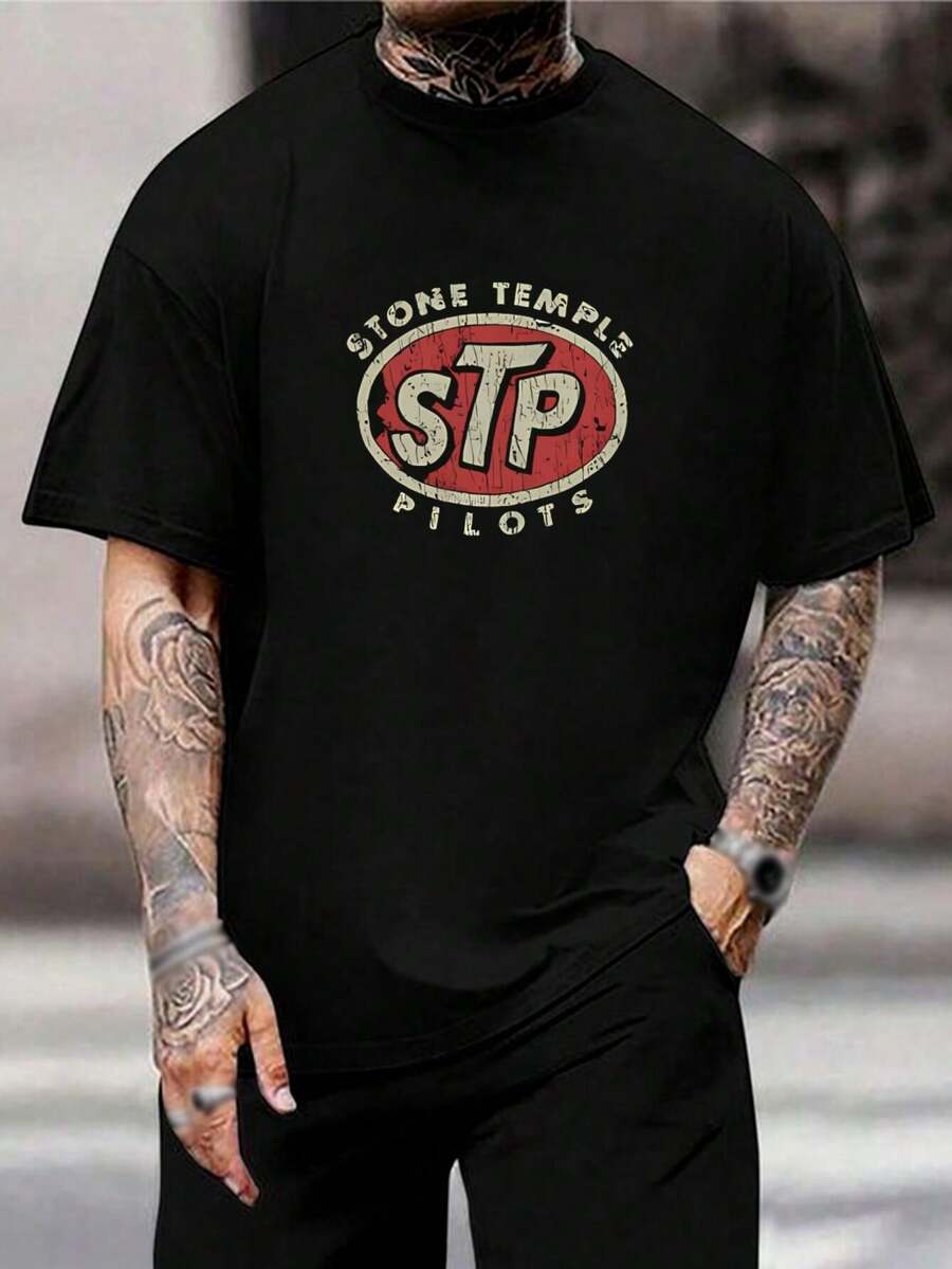 Camiseta negra vintage con logo de Stone Temple Pilots STP - Camiseta de banda de rock grunge para hombre y jóvenes - Ropa casual musical estilo retro de los 90 - Negro - Ver 1