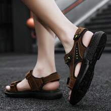 Men's Leather Sandals Hiking Outdoor Water Beach Sports Mens Sandals For Summer With Open Toe Adjustable Straps - 深棕色 - 查看 4