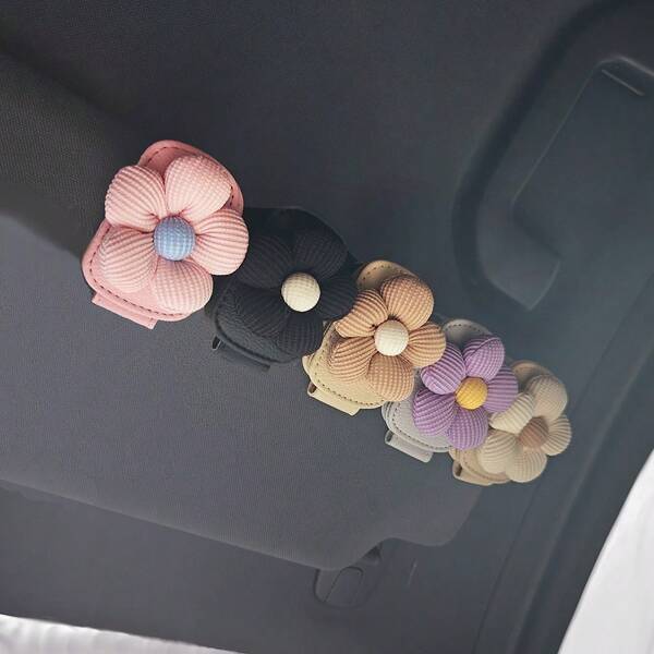 1pc Multi-Functional Sunglasses Clip For Car, Flower Decor Glasses Holder, Sun Visor Clip, Sunglasses Storage Clip