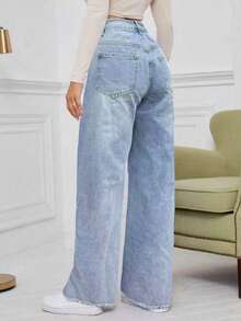 2025 Loose Fit Distressed Straight Leg Jeans - Light Wash - View 2