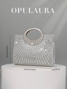 OpulAura 女士时尚闪亮水钻装饰晚宴手拿包，奢华闪耀水钻细节正式派对手提包，适合礼服、派对、约会、婚礼、生日、新娘配饰、婚礼手拿包 - 銀色 - 查看 5