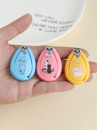 3 piezas/1 pieza Cortaúñas lindos de color macarrón, cortaúñas portátiles antirroce para adultos y estudiantes, juego de manicura
