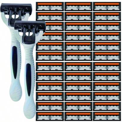Set de aparat de ras manual cu 3 straturi pentru bărbați, cu mâner antiderapant, lame multiple de schimb și cutie pentru suportul cuțitelor - perfect pentru tunderea bărbii și a bărbii, set de îngrijire pentru bărbați | Design elegant al aparatului de ras | Set de aparat de ras durabil, set de îngrijire a bărbii