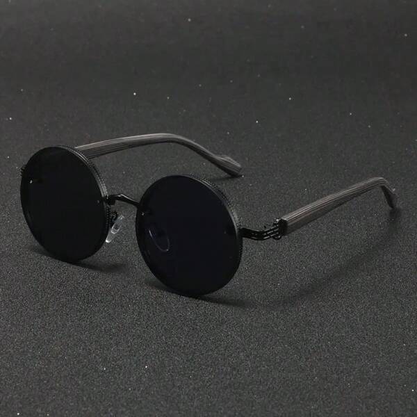 1pc Men's Black Metallic Ultralight Fashion Wooden Texture Design Round Fashion Glasses, Suitable For Parties, School, Shopping, Casual Wear, Halloween, Christmas, Easter, New Year, Ideal Gift For All Face Shapes