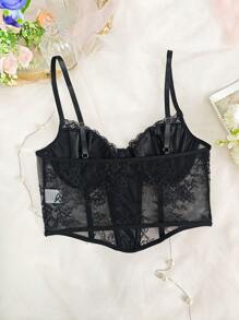 1pc Women Sexy French Style Lace Patchwork Sleeveless Backless Crop Top