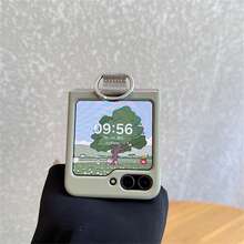 Luxury Minimalist Solid Green Phone Case, Compatible With Samsung Galaxy Z Flip 5 6, Shock-Resistant Back Cover, Waterproof, Anti-Fall, Scratch-Resistant - Mustard Green - View 2