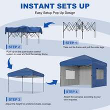 10 X 10 Heavy Duty Pop Up Canopy Tent, Pop-Up Canopy Tent Commercial Instant Canopies, Outdoor ShadeCanopy With 3 Sidewalls - 藍色 - 查看 3