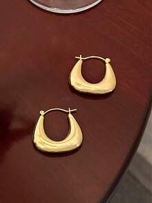 1 Pair Fashionable Simple Golden Geometric Asymmetrical Hoop Earrings, Suitable For Women's Daily Wear - Yellow Gold - View 3