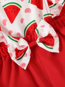 Baby Girls Valentine's Day Sunflower Bow Criss-Cross Strap Romper + Hat - Red - View 7