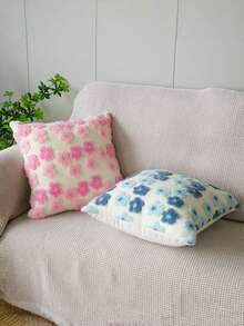 可爱花卉抱枕套，圆形仿羊羔绒枕套，波西米亚风格枕套，柔软舒适的仿羊羔绒枕套，家庭沙发露台门廊装饰靠垫套