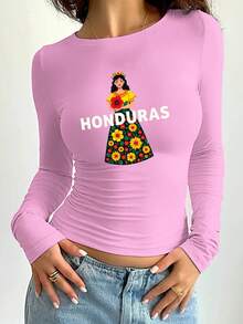Honduras Traditional Dress And Flowers Women's Fashion Long Sleeve Clothing - Pink - View 1