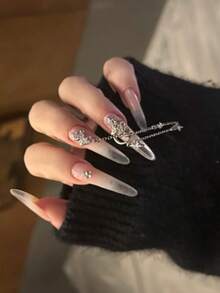 6 件套混合金属链条指甲饰品套装，枪黑色和灰色链条指甲装饰，INS 风格迷你配饰指甲用品指甲饰指甲宝石 - 淺灰色 - 查看 6