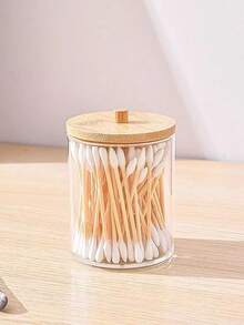 Pote Organizador Acrílico com Tampa de Bambu – Porta Cotonete e Algodão 1 a 5 Unidades Acrílico transparente - Marrom - Visão 5